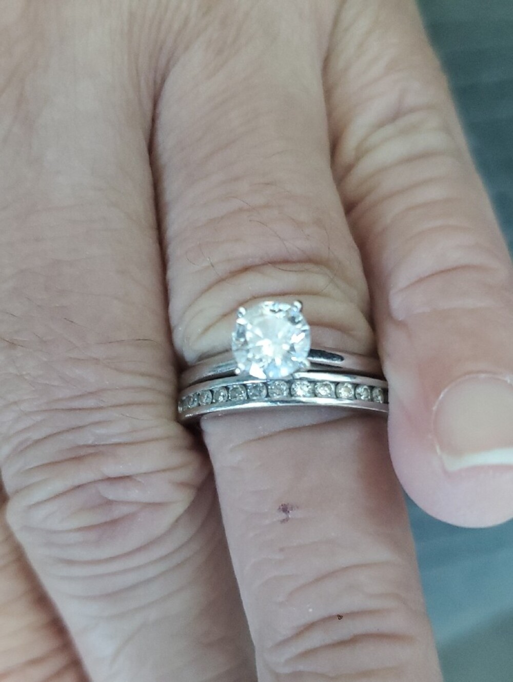 Zales Silver Solitaire Ring & Silver Pavé Band Set - Picture 5 of 5